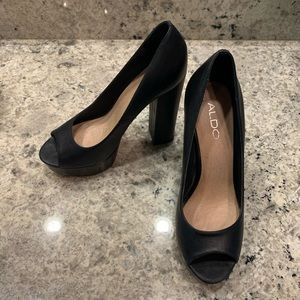Black ALDO peep-toe platform heels